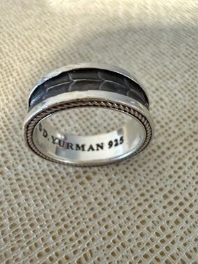 David Yurman Sterling Silver Ring with Black Oxidized Center and Rope Edge